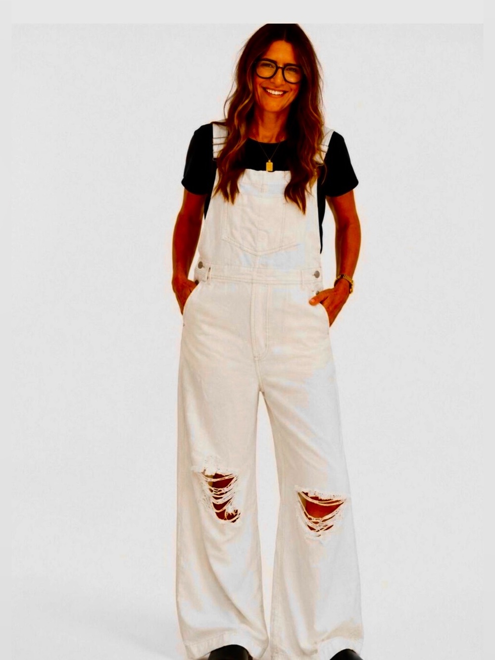 2/$60 FREE PEOPLE XS/S Wide-Leg Distressed Overalls Jumpsuit Denim